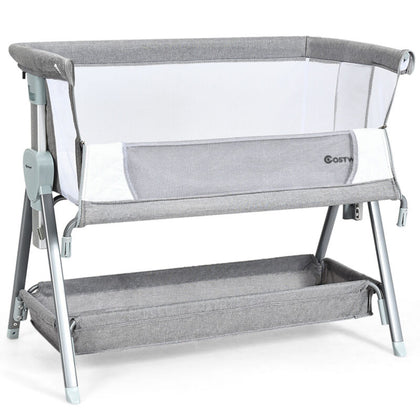 Baby Bedside Crib Portable Travel Cot Bed Mattress Mesh Co-sleeping with Wheels