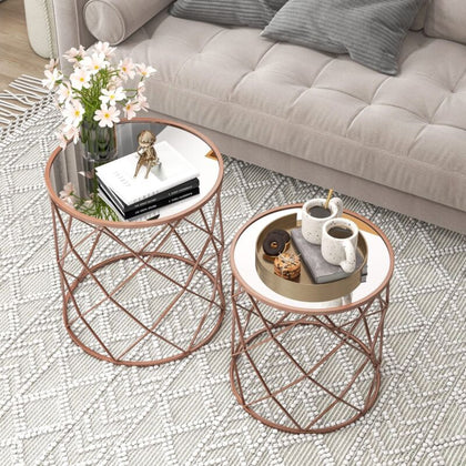 2PCS Stackable Sofa Side Table Modern Round End Table Nesting Coffee Table