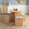 Wooden Dining Table Set w/4 Storage Stools Compact Space Saver Kitchen Red Oak