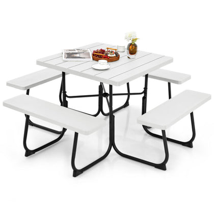 8 person Square Picnic Table Bench SetOutdoor Circular Picnic Table W/4 Benches