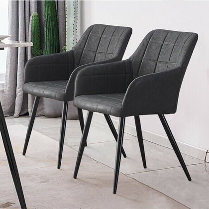 2 Pcs Grey Faux Leather PU Armchairs Dining Chairs Office Dining Room Retro