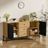 Console Wood Sideboard Cabinet 2 Rattan Door 3 Drawer Media TV Stand Cupboar