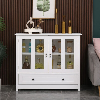 White Sideboard for Living Room, Display Cupboard for Kitchen Large Cabinet
