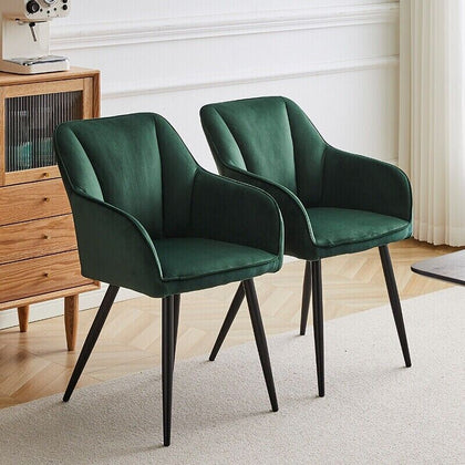 2pcs Velvet Dining Chairs Set Padded Seat Metal Legs Kitchen Furniture