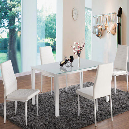 Glass Metal Dinner Table and Chairs Set Modern Dining Furniture Set White Home