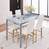 4x White Faux Leather Dining Chairs & Grey Marble Glass Dining Table Dining Set