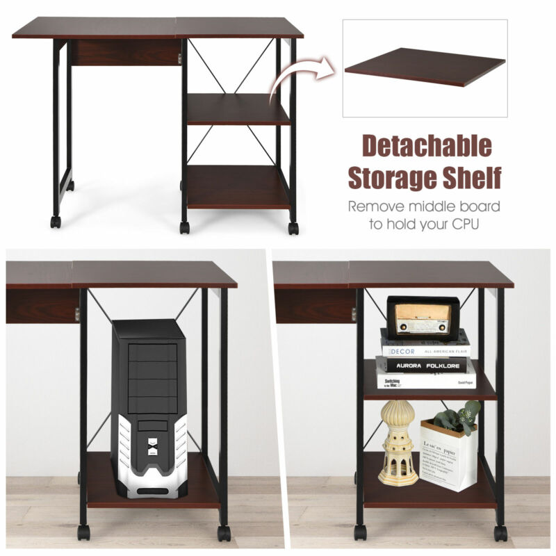 Mobile Writing Table Folding Computer Desk Home Office Mobile Writing Table Workstation W ...