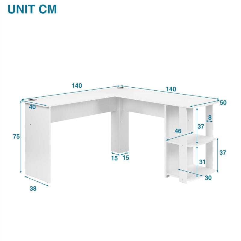 Corner Computer Table Laptop Home Study Wrokstation Desk Storage Shelv ...