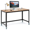 Large Rolling Computer Desk Metal Frame Writing Desk Workstation Lockable Wheels