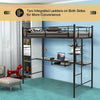 Metal Bunk Bed w/Desk Shelves and Safety Guardrail 2 Ladders Loft Bed Frame