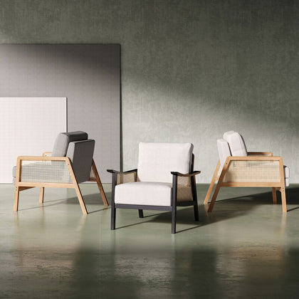 Stylish Modern Rattan Armchair Living Room Accent Chair Wooden Frame Single Sofa