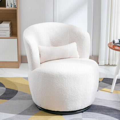 Swivel Tub Chair Teddy Fabric Accent Armchair Barrel Chairs Reading Chair QW