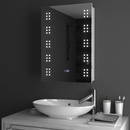 60 LED Lighted Bathroom Mirror Cabinet Shelves Storage Shaver Socket Wall Hung