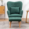 Velvet Upholstered Armchair with Footstool Cushion Retro Wing Back Sofa Chair