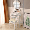 Modern Mirror 3 Drawer Dressing Table Makeup Desk Stool Vanity Set For Bedroom