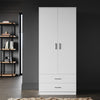 Bedroom White 2 Door 2 Drawer Wardrobe with Hanging Rail Large Storage Cupboards