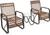 3 PCS Patio Rattan Wicker Rocking Bistro Set W/ Glass Table & Adjustable Feet