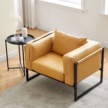Single Faux Leather Sofa Brown Armchair Metal Legs Living Room Office Modern