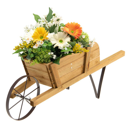 Wooden Wagon Planter Stand Garden Patio Wheelbarrow Flower Cart Decoration