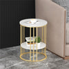Real Marble Side End Table Golden Frame Nightstand Storage for Artworks Bonsai