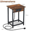 Set of 2 2-Tier Nightstand BedSide Sofa Table Storage Unit w/Charging Station