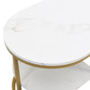 2-Tier Coffee Table Marble Effects Cocktail Table Accent Table with Drawer NS