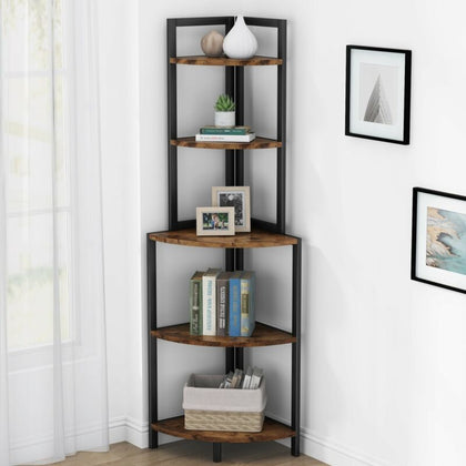 5 Tier Wall Corner Shelf Stand Storage Home Office Skinny Display Bookshelf Rack