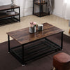 Coffee Table w/ Mesh Bottom Storage Wood Industrial Metal Side Table Livingroom