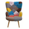 Nordic Patchwork Armchair & Footstool High Back Single Sofa Padded Winged Chairs