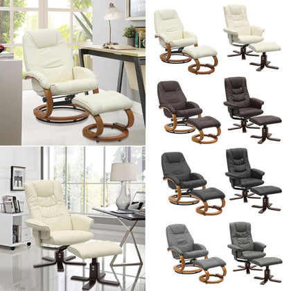 Upholstered Recliner Chair Swivel PU Leather Lounge Accent Armchair With Ottoman