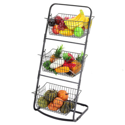 Metal Wire Kitchen Storage Baskets Stand Fruit Vegetable Food Storage Rack Shelf
