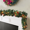 Pre-Lit Decorated Christmas Garland with Lights Red Ball Xmas Festival Tree 2.7M