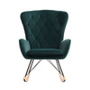 Dark Green Velvet Rocking Armchair Chair Lounge Swing Seat Metal Wooden Legs