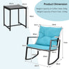 3 Pieces Rocking Bistro Set Outdoor Wicker Furniture Tempered Glass Coffee Table