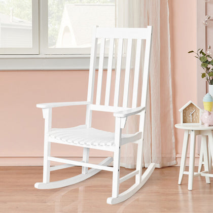 Outdoor Rocking Chair Wooden Frame Porch Chair Garden Balcony Backyard White