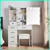 Dressing Table With Led Mirror, Drawers Vanity Table Makeup Desk Stool Set White