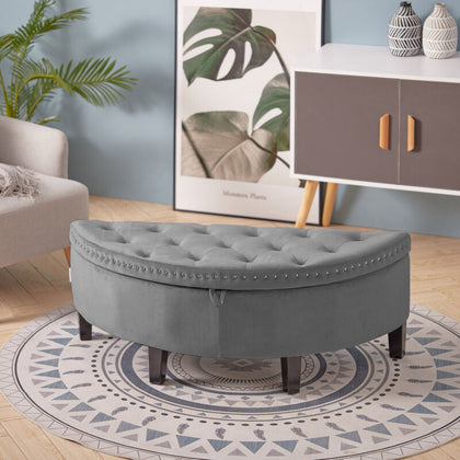 Semi Round Ottoman Storage Stool Bench Bed End Chair Footstool Blanket Chest Box