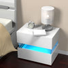 High Gloss Bedside Table Cabinet Nightstand Home Colorful RGB LED Lights Drawers
