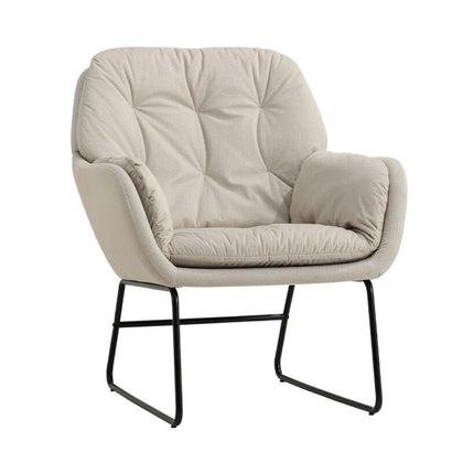 Vintage Fabric Upholstered Chair Tufted Back Home Leisure Armchair Metal Legs