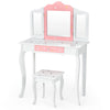 Kids Vanity Table & Stool Set Beauty Makeup Dressing Table Detachable Top Desk