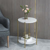 2 Tiers Round Marble Side End Table Center Table& Storage Gold/Black Metal Frame