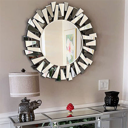 Large Round Decorative Sunburst Hanging Accent Mirror Geometric Art Boho Decor