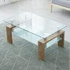 Tempered Glass Coffee Table Shelf Rectangle Livingroom Wood effect Legs