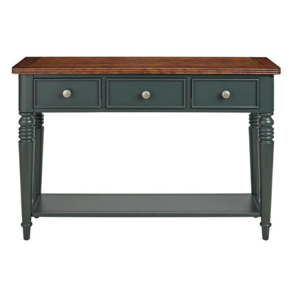 Queensbury Console Table Large Wooden Hall Table with Oak Top - Bottle Green