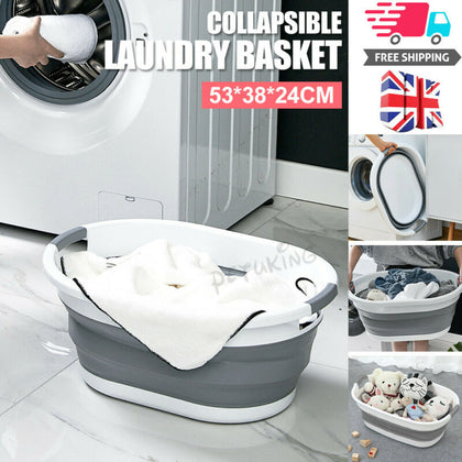 24L Silicone Folding Laundry Basket Space Saving Washing Pop Up Bin Collapsible