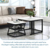 Square Nesting Coffee Table Metal Stacking Side Tables Set Marble-Look White