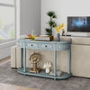 Retro Console Table Narrow Entryway Table Side Table w/ 2 Drawers & Open Shelf