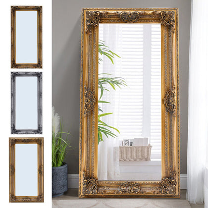 Antique Ornate Full Length Wood Garden Villa Window Wall Mirror Hallway Décor