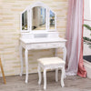 Dressing Table Bedroom 4 Drawer Storage Vanity Desk Trifold Mirror with Stool