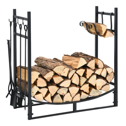 30” Fireplace Log Rack Wood Stacker Stand W/ 4 Tool Set Kindling Holders